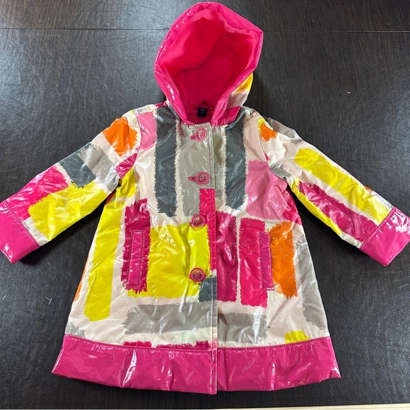 Gap Water Resistant Hooded Rain Jacket for Girls Pink Geometric Sz 3 Years - Picture 1 of 13
